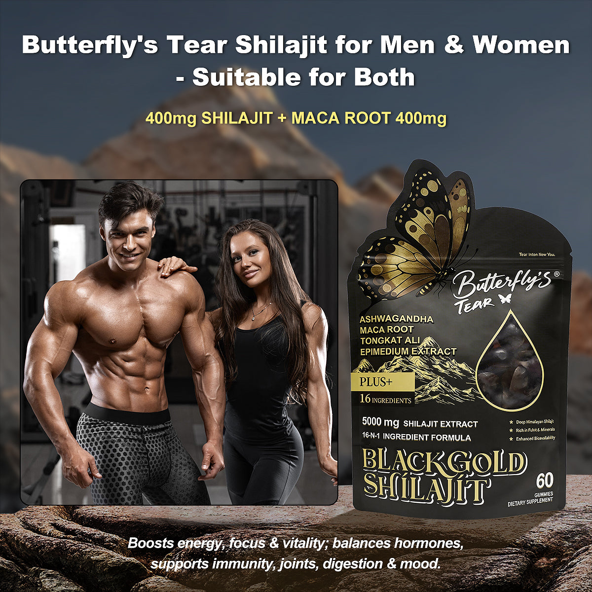BUTTERFLY'S TEAR Shilajit Gummies 60 Count