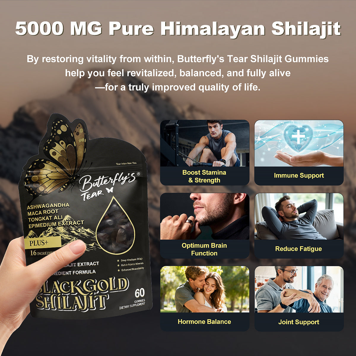 BUTTERFLY'S TEAR Shilajit Gummies 60 Count